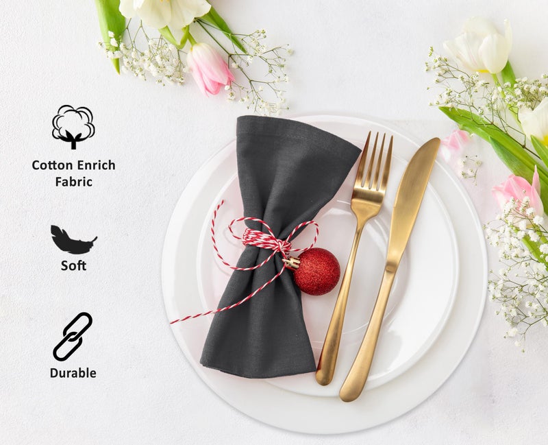 Ruvanti Cloth Napkins Set of 12, 18x18 Inches Napkins Cloth Washable, Soft, Durable, Absorbent, Cotton Blend. Table Dinner Napkins Cloth for Hotel, Lunch, Restaurant, Weddings, Parties - Dark Grey - Image 3